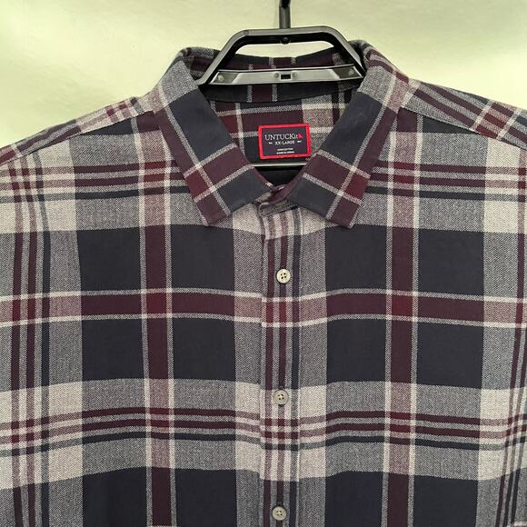 UNTUCKIT McIntyre Flannel Mens Shirt 2XL Gray Blue Plaid Outdoor Western 43032 - Picture 2 of 14